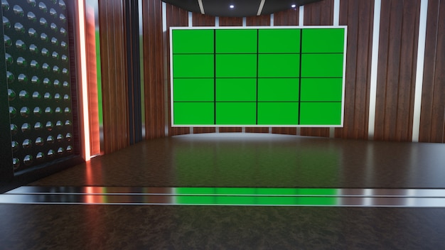 3D Virtual TV Studio Notizie con rendering 3D con schermo verde