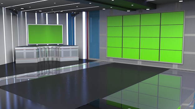 3D Virtual TV Studio Notizie con rendering 3D con schermo verde