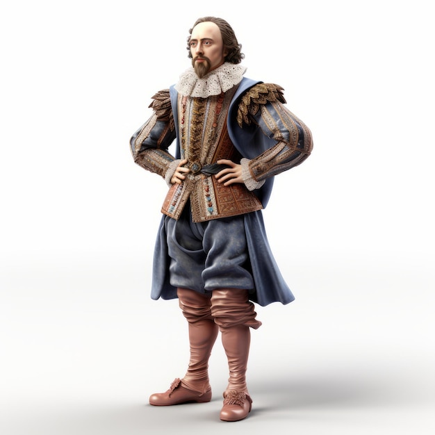 3d William Shakespeare in costume tradizionale figure nobili e cavalleria