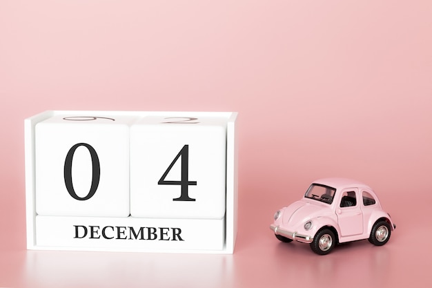 4 dicembre. 4 ° giorno del mese Cubo calendario con auto