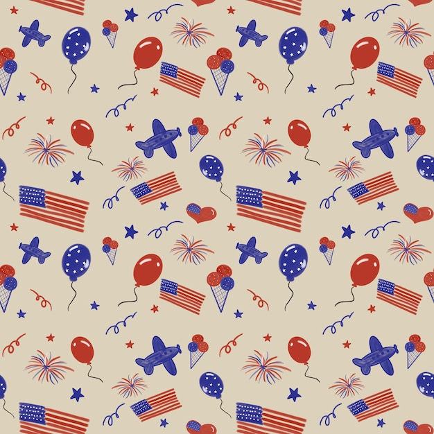 4 luglio Modello senza cuciture del giorno patriottico americano su sfondo beige