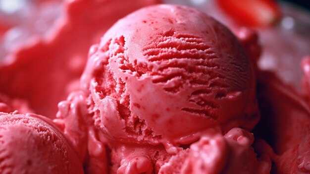 4K footage Extreme Closeup Front view Scoop fuori gelato al sapore di fragola