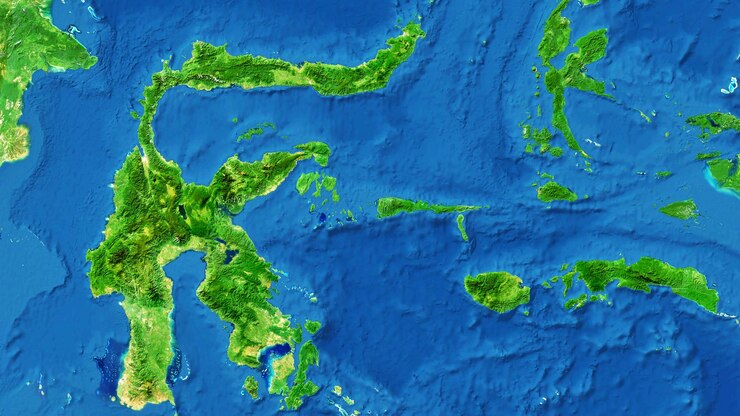 Photo 4k sulawesi and maluku island map of indonesia high resolution satellite view widescreen