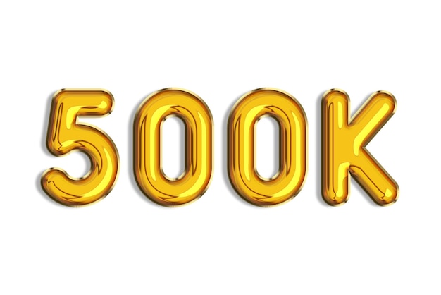 500 o cinquecento Banner realistico 3d oro elio palloncini logo Numeri isolati su bianco Lettering Carattere grafico lucido testo Illustrazione per Social Network amici follower Mi piace