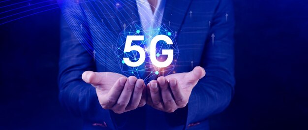 5g network concept business using with holographic digital globe with interconnected 5g symbols 5g technology in modern business and communication digital transformation