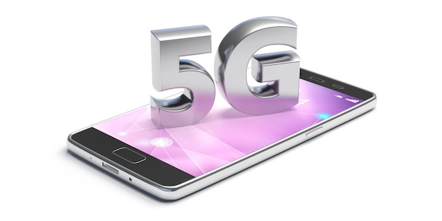 5G Wi-Fi connessione di rete ad alta velocità su uno smartphone isolato su sfondo bianco 3d'illustrazione