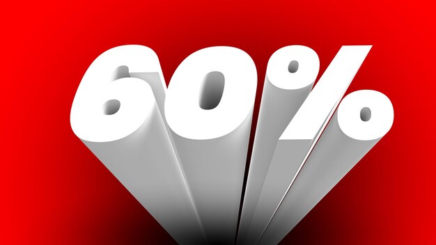 60% segno 3d lettera sfondo rosso