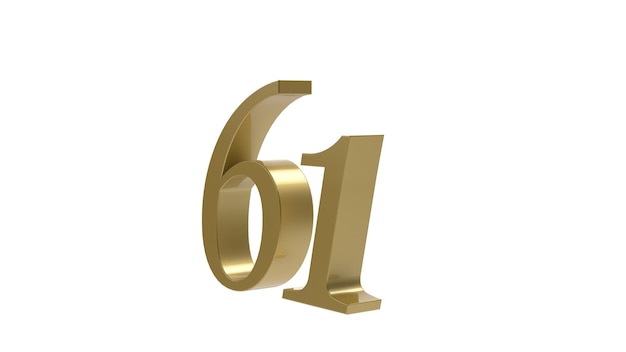 61 numeri d'oro cifre metallo 3d rendering illustrazione