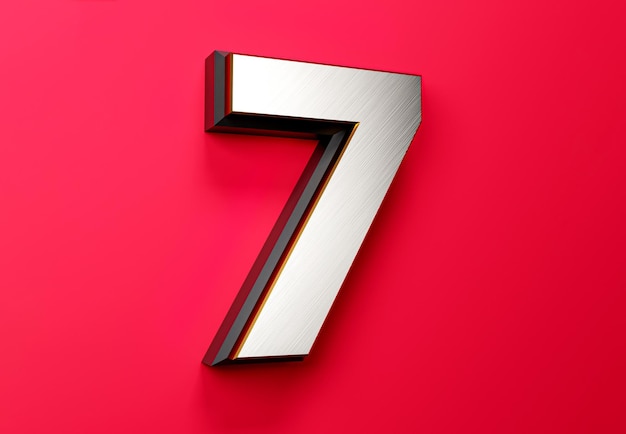 7 numeri in lamina d'argento bianca senza cifre Bordo nero su sfondo rosso nel conteggio del rendering 3d