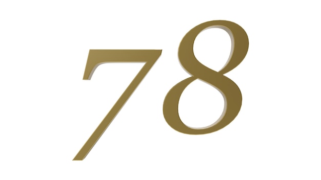 78 numeri d'oro cifre metallo 3d rendering illustrazione