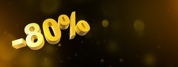 80 di sconto offerta illustrazione 3D isolata su nero Banner orizzontale