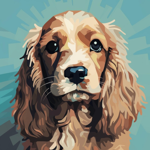 8bit Cocker Spaniel Art Download Abstrazione dei cartoni animati in chiaro ciano e marrone