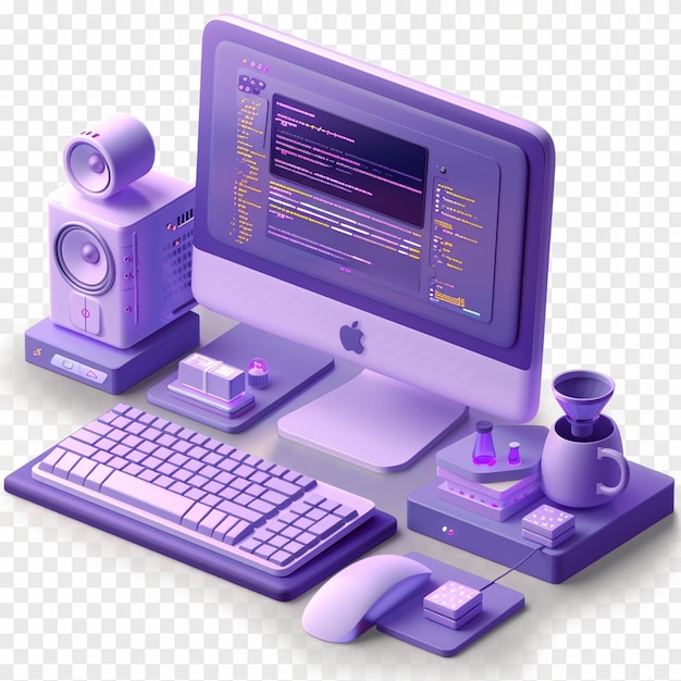 a 3d animation computer with a website isometric in the style of pixar transparent background c