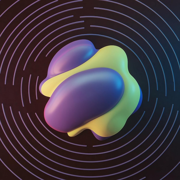 a 3d simple blob shape with concentric circles around it