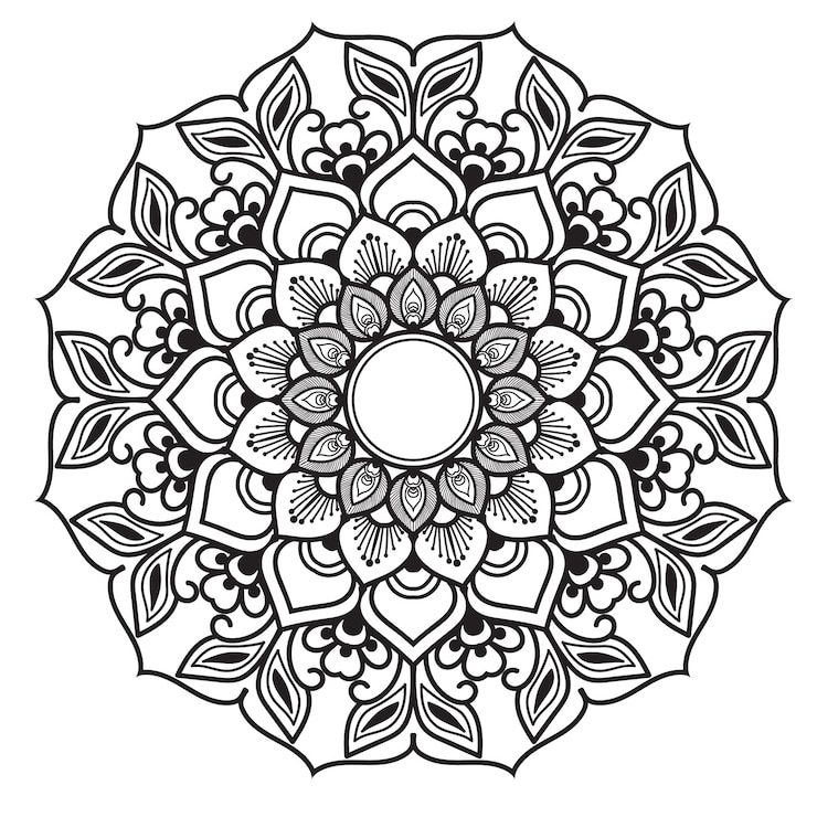 Photo a black and white drawing of a flower with a circle in the middle