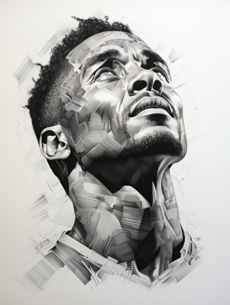 A black and white drawing of a man
