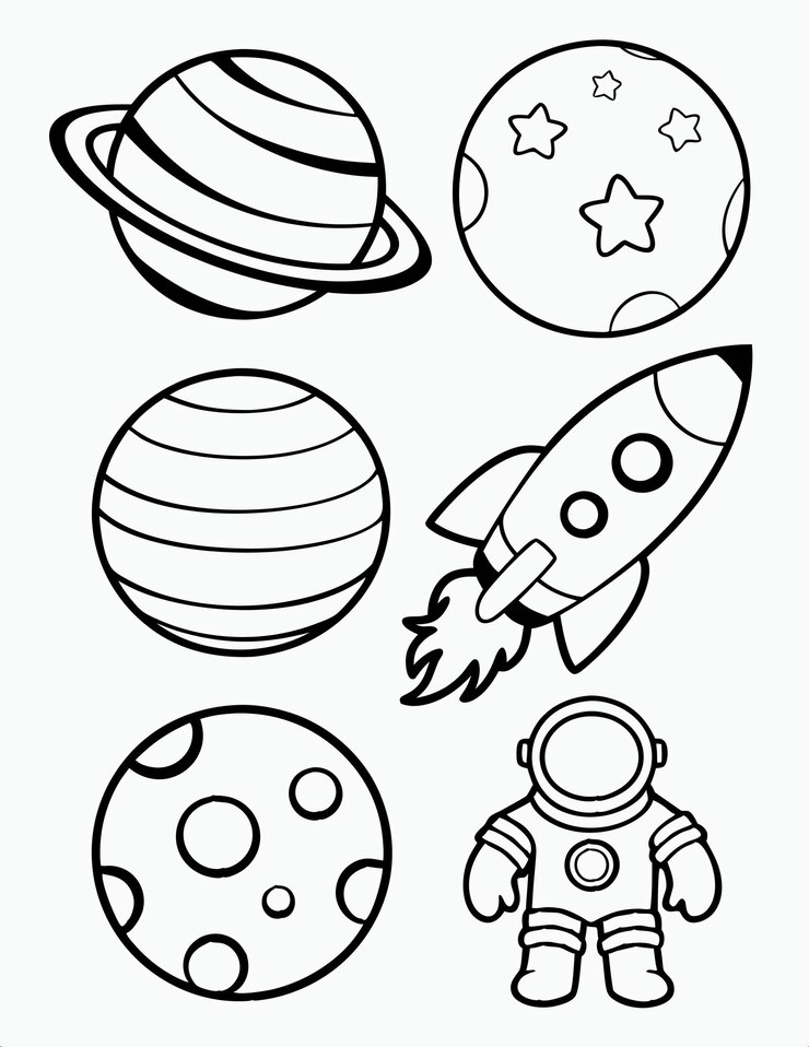 a black and white drawing of a space ship and a spaceship