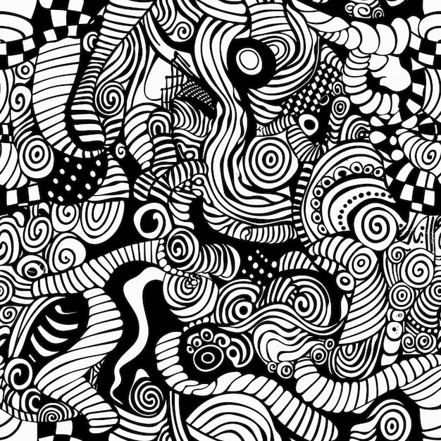 a black and white drawing of a tulip with a lot of doodles