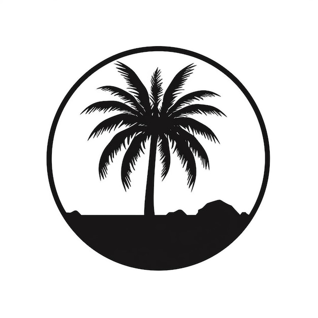 A black and white silhouette of a palm tree in a circle generative ai