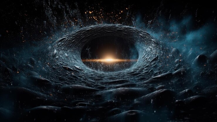 A black hole in space with a nebula in the centergenerative ai