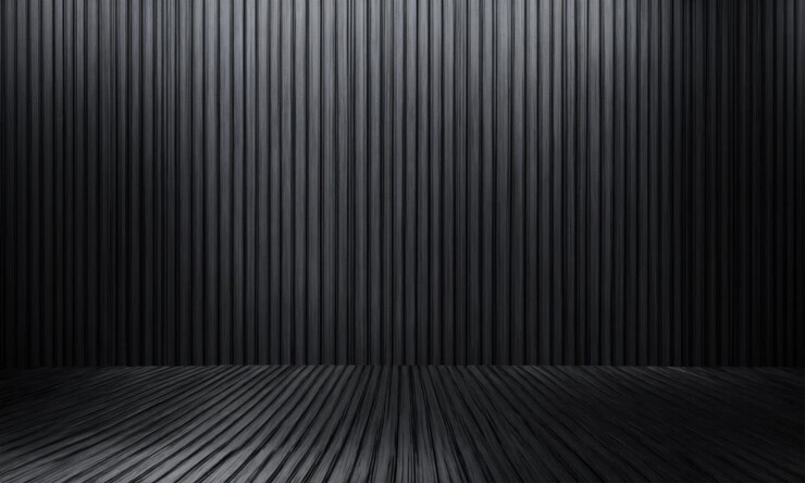 Photo a black stage with a black background and a black and white striped carpet