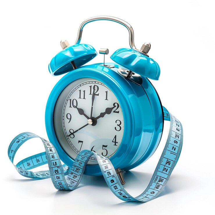 a blue alarm clock with a blue tape around the face