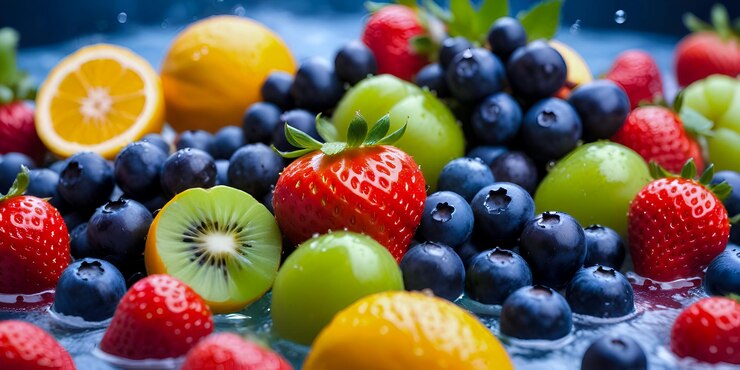 a brundh of fruit including strawberries strawberries and a strawberry
