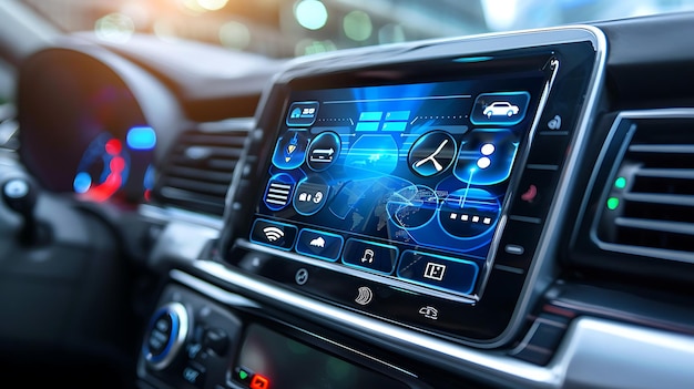 a car with the controls on the dashboard and the buttons on the dashboard