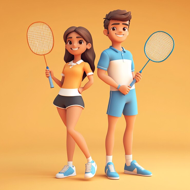 a cartoon couple of people holding tennis rackets