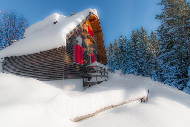 A casa da solo nella neve