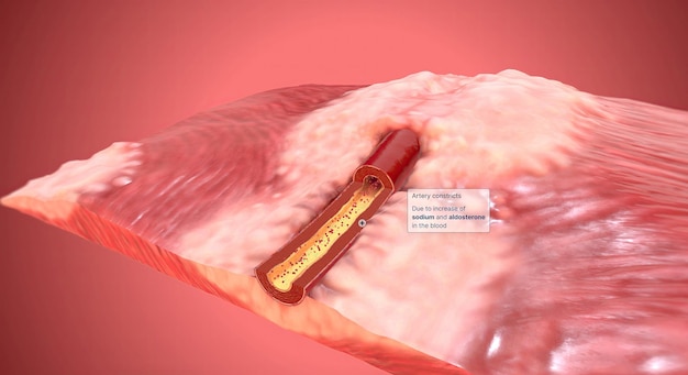 A causa dell'aumento di sodio e aldosterone nel restringimento dell'arteria sanguigna