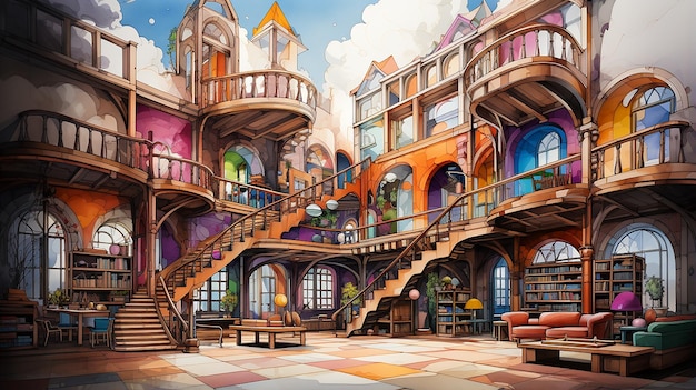 a_childs_crayon_drawing_of_a_library_pastel_colors