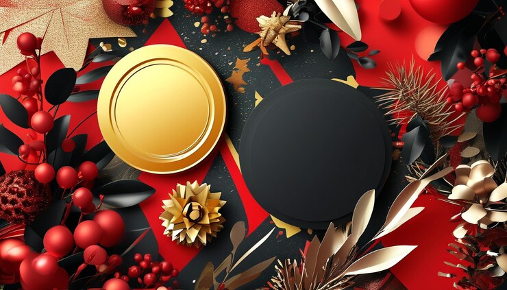 a christmas card with a gold frame and a red background with the words gold on it