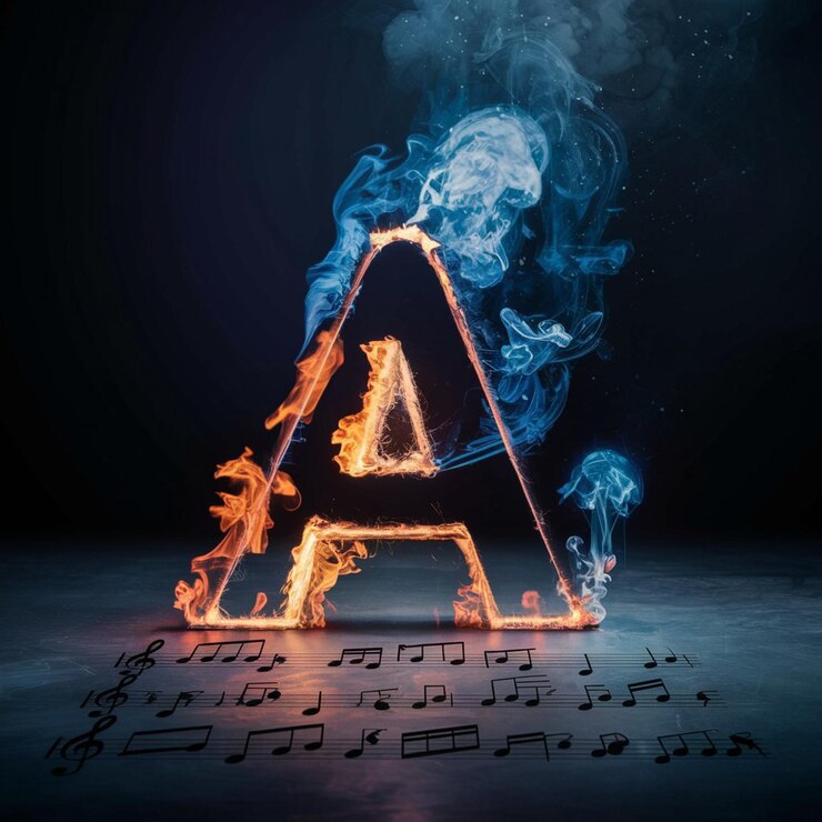 A cinemetic shot of letter A made of fire with music background