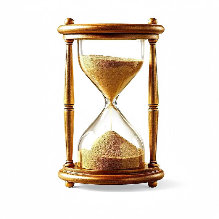 A classic hourglass with sand flowing through it isolated on transparency background PNG