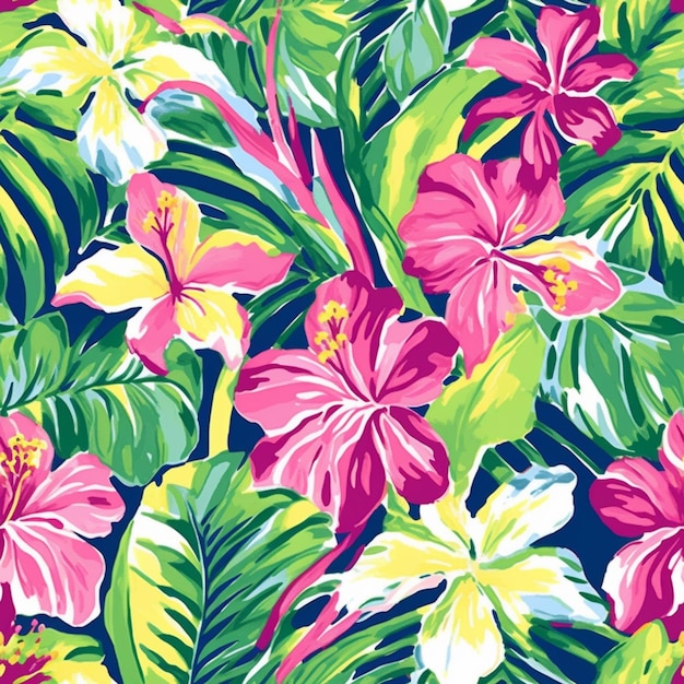 A close up of a colorful floral pattern with many leaves generative ai