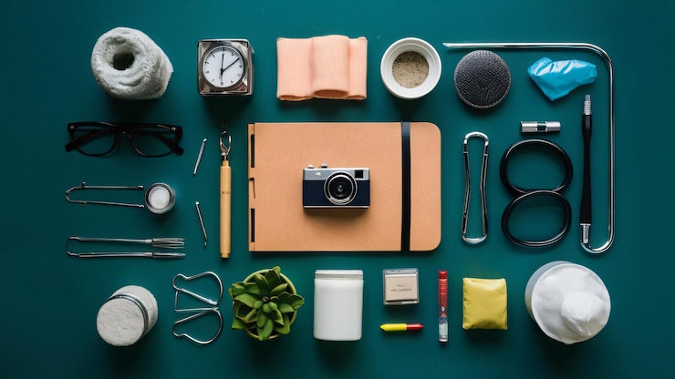 Photo a collection of medical supplies and a notebook with a camera on it