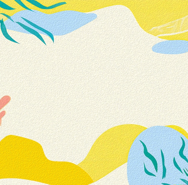 A colorful background with a yellow and blue background and a white border.