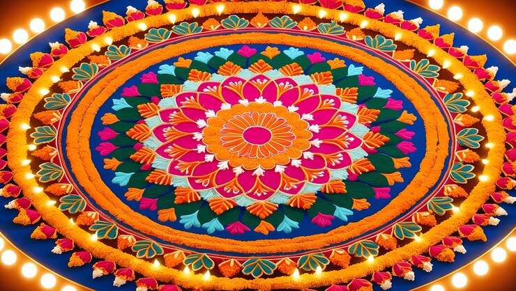 a colorful design is shown on a blue background