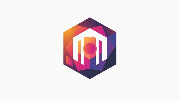 A colorful geometric logo with a white M in the center