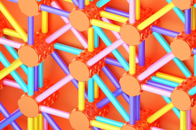 a composition in which bright multicolored reins are stretched on buttons 3d rendering digital illustration abstract crossing lines pattern