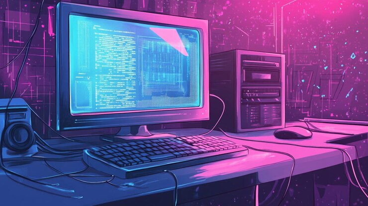 Photo a computer monitor with the words code on it