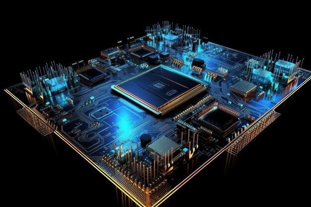 A computer with a circuit board that says'electronic'on it