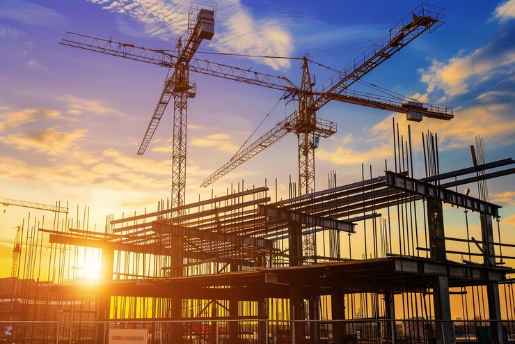 Photo a construction site with a crane and a sign that says quot construction quot