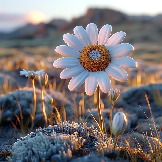 a daisy is in the middle of a field of grass