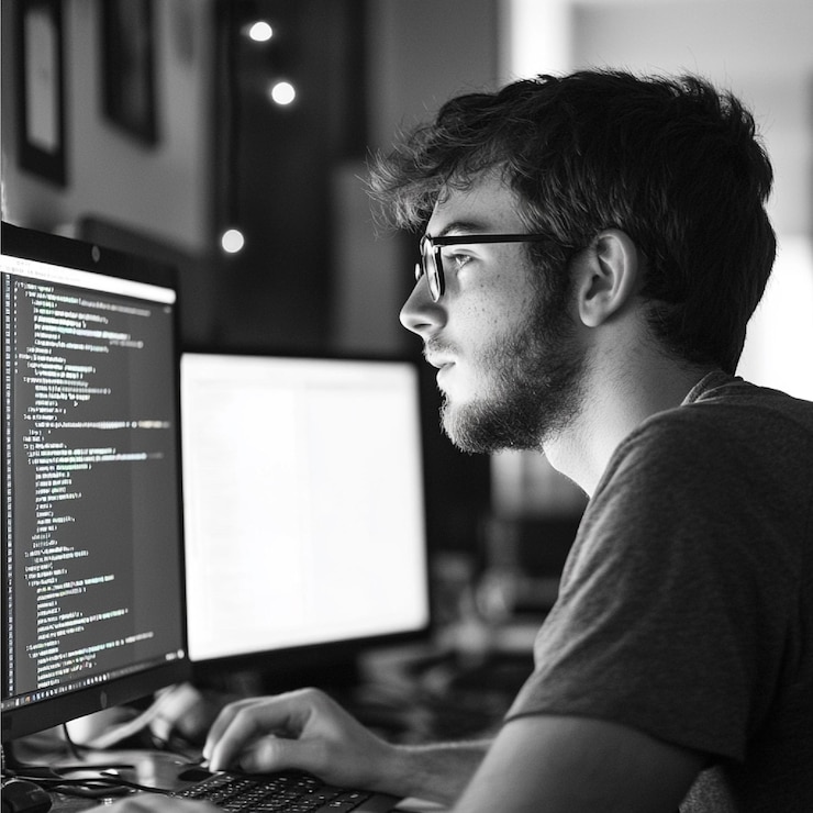Photo a developer working with monads in a functional programming language to manage side effects