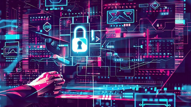 a digital illustration of a man working with a lock on his hand