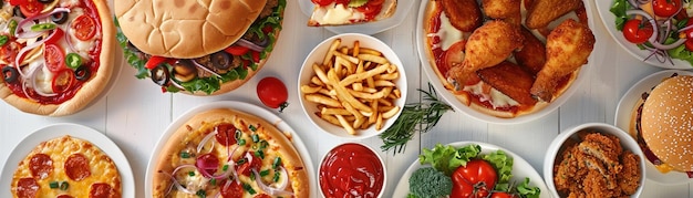 A Diverse opzioni di fast food tra cui pizza e pollo