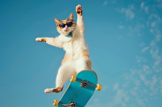 a drawing of a cat on a skateboard with a drawing of a wolf on the side