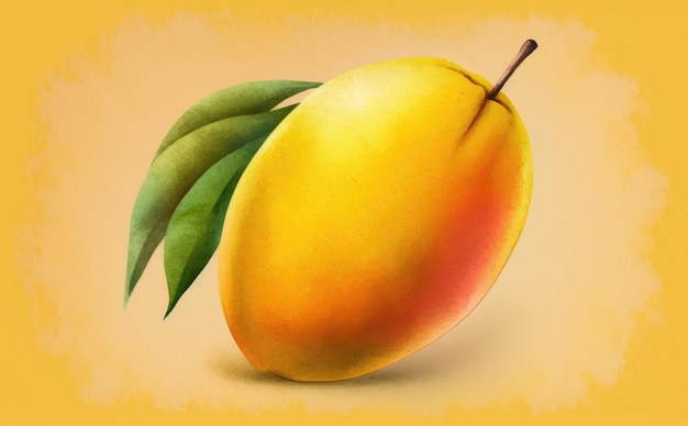 A drawn mango on yellow background watercolor tropical fruit organic food illustrations ai generated